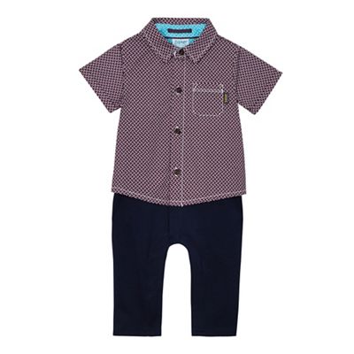 Baby boys' purple geometric print mock romper suit